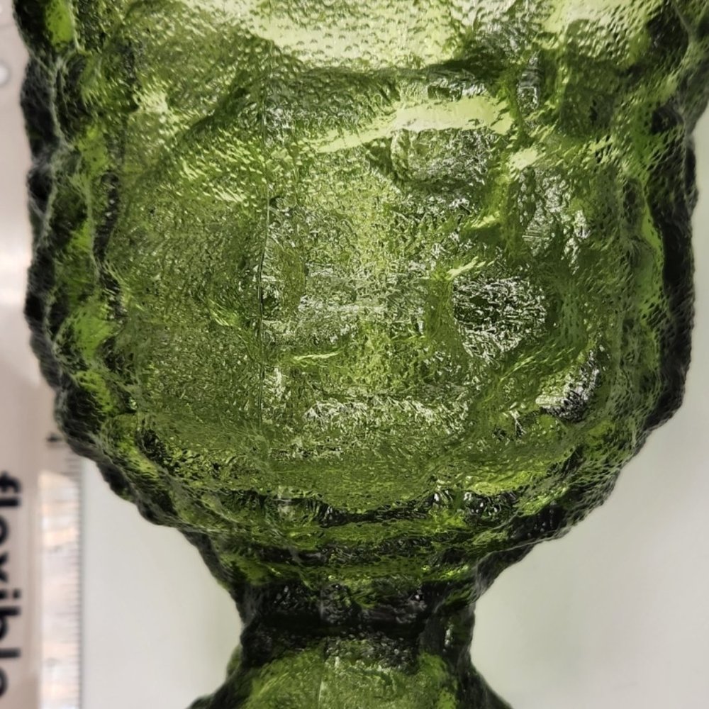 Vintage E.O. Brody Avocado Green Pressed Crinkle Glass Vase/Candy Dish